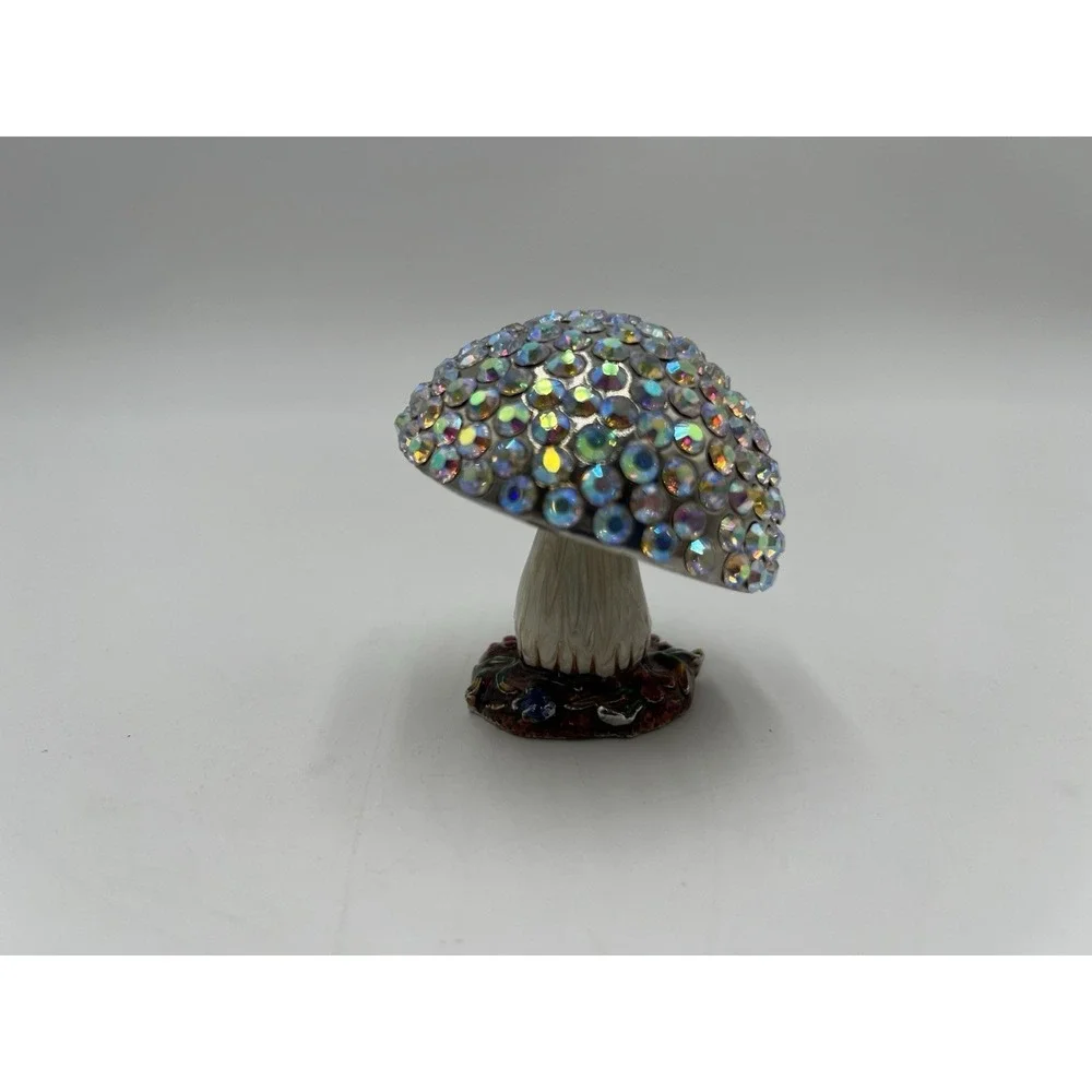 AB Crystal Mushroom Trinket Box Enamel Hinged Jewelry Keepsake‎ Box